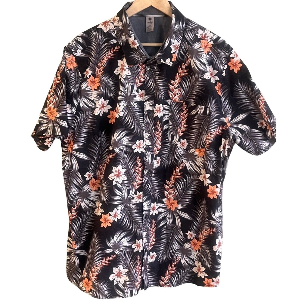Hurley Gray‎ Red Floral Hawaiian Beach Surf Summer Short Sleeve Shirt XXL Men's